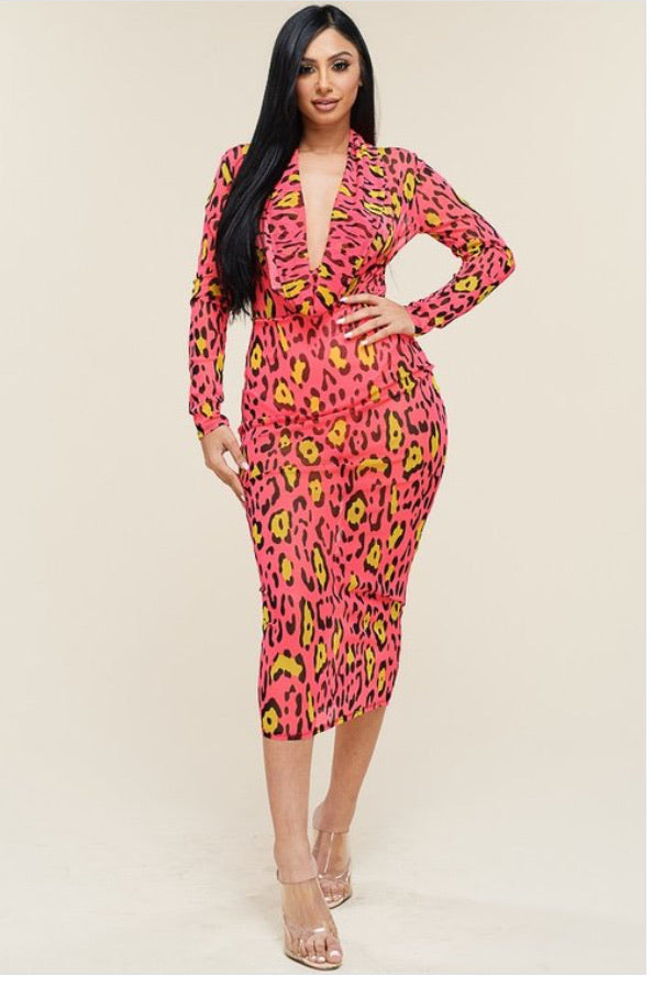 Plus Size Pink Leopard Dress